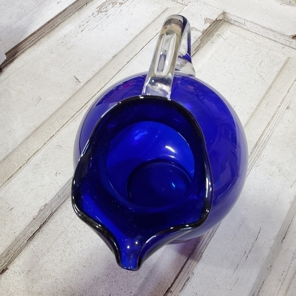 Vintage Cambridge Glass USA Cobalt Blue Handblown Large Ball Jug pitcher - Picture 4 of 14